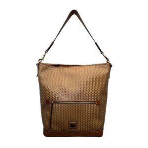 Dooney & Bourke Womens Tan Leather Hobo Bag Woven Pattern & Front Zip Pocket
